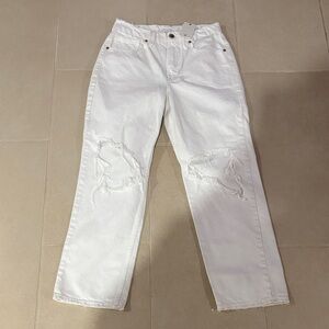 NWT Good American White Distressed Straight Leg Jeans Size 4/27 Rigid 28” inseam
